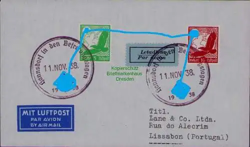 B22006 Brief Hannsdorf in den Befreiungstagen 1938 Lissabon Portugal Propaganda