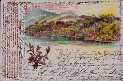 163253 AK Karolinen Dorf Nollok auf Yap 1900 Litho Gruss von Haus zu Haus