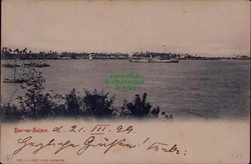 163269 AK DOA Deutsch Ostafrika Dar-es-Salaam 1899 Reede nach Braunschweig