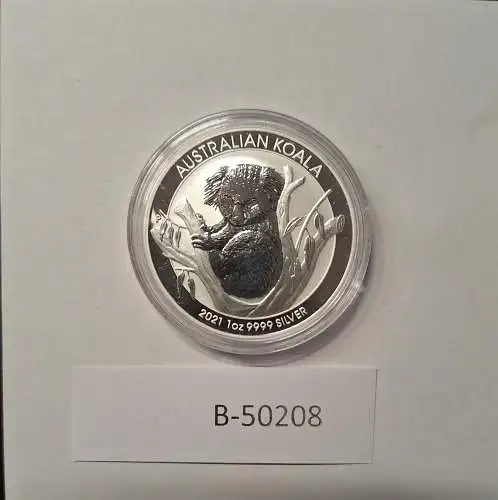 B50208 Münze  Koala 2021 Silber silver AG 1oz 9999 Australien in Kapsel
