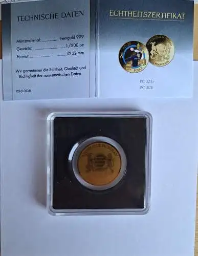 B50229 Münze  Polizei Gold Au 999 1/500 oz Republique du Tschad 3000 Francs CFA
