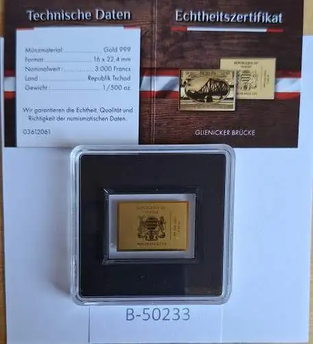 B50233 Münze  Berlin Glienicker Brücke Gold Au 999 1/500 oz Republique du Tschad