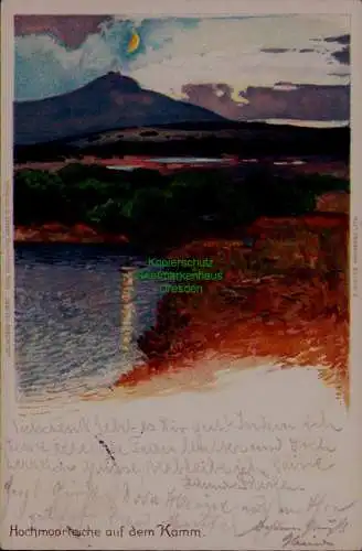 163468 AK Riesengebirge Litho Künstlerkarte Morgenstern Hochmoorteiche a d Kamm