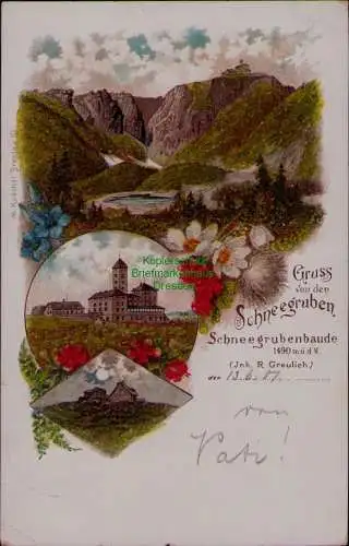 163422 AK Gruss Von den Schneegruben Schneegrubenbaude 1901 Litho mit Glitzer