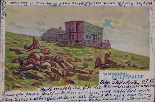 163383 AK Riesengebirge Litho um 1905 Peterbaude Steine als Zwerge