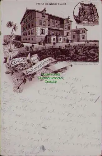 163340 AK Riesengebirge Prinz Heinrich Baude 1897 Litho Mittagssteine