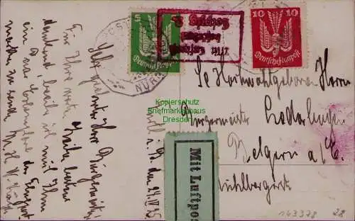 163378 AK Junkers Flugzeug Flugpost Nürnberg 1928 nach Belgern a. Elbe