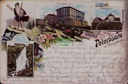 163381 AK Riesengebirge Litho 1899 Schneekoppe Elbfall Peterbaude Rübezahl