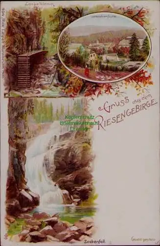 163351 AK Riesengebirge Litho um 1900 304 Max Leipelt Warmbrunn Zackelklamm