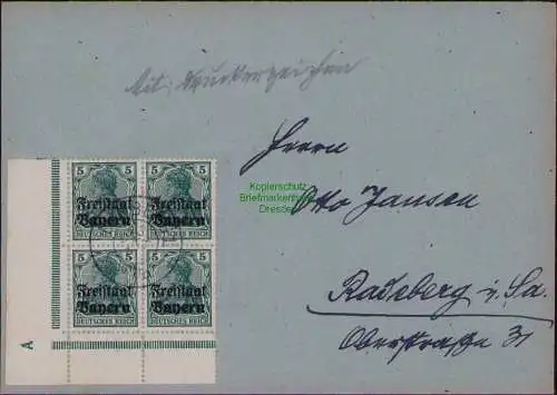 B22186 Brief Bayern 1919 4x 138 Freistaat mit Druckerzeichen liegendes "A" Bambe