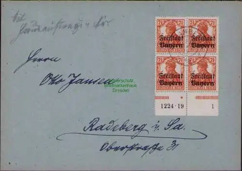 B22187 Brief Bayern 1920 4x 138 Freistaat Aufdruck HAN 1224.19