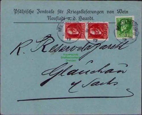 B22188 Brief Bayern 1917 Pfälzische Zentrale für Kriegslieferungen von WeinNeus