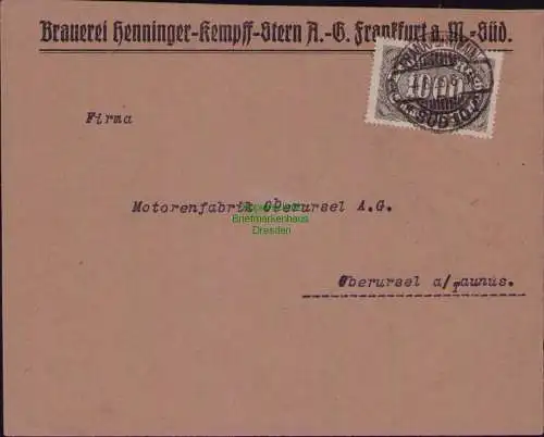 B22190 Brief DR 1923 Brauerei Henninger-Kempff-Stern A.-G. Frankfurt a. M-Süd an