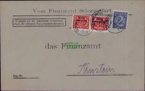 B22194 Brief Deutsches Reich Dienst 1922 Vom Finanzamt Schweinfurt an das Finanz