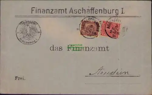 B22199 Brief Deutsches Reich Dienst 1922 Finanzamt Aschaffenburg an das Finanzam