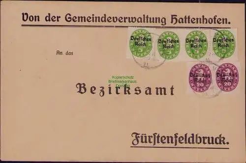 B22204 Brief Deutsches Reich Dienst 1922 Von der Gemeindeverwaltung Hattenhofen