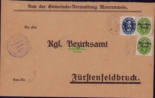B22206 Brief Deutsches Reich Dienst 1921 Von der Gemeinde-Verwaltung Moorenweis