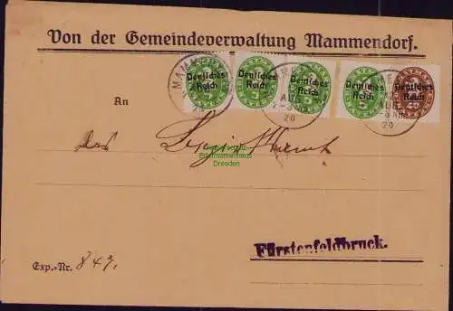 B22207 Brief Deutsches Reich Dienst 1920 Von der Gemeindeverwaltung Mammendorf.