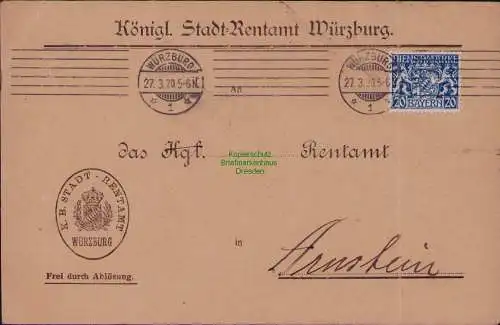 B22219 Brief Bayern Dienst 1920 Königl. Stadt Rentamt Würzburg Frei durch Ablösu
