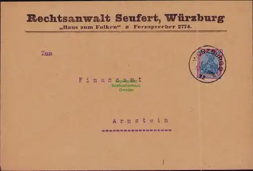 B22221 Brief Deutsches Reich 1922 Rechtsanwalt Seufert Würzburg Haus zum Falken