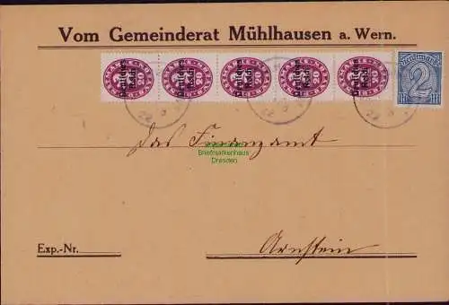 B22232 Brief Deutsches Reich Dienst 1922 Gemeinderat Mühlhausen a. Wern.