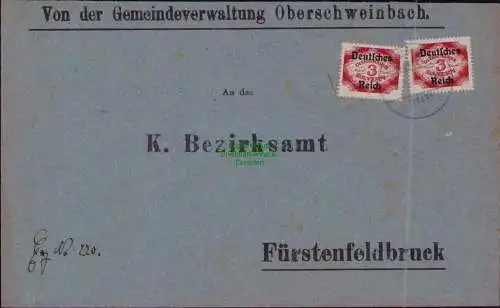 B22233 Brief Deutsches Reich Dienst 1922 Von der Gemeindeverwaltung Oberschweinb