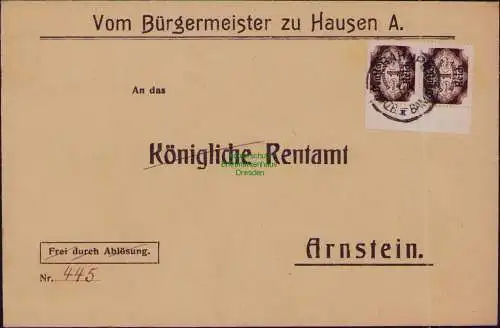 B22234 Brief Deutsches Reich Dienst 1922 Vom Bürgermeister zu Hausen A.An dasK