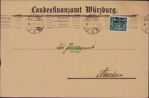 B22235 Brief Deutsches Reich Dienst 1922 Landesfinanzamt Würzburg nach Arnstein