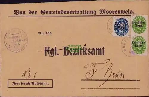 B22236 Brief Deutsches Reich Dienst 1922 Von der Gemeindeverwaltung Moorenweis.