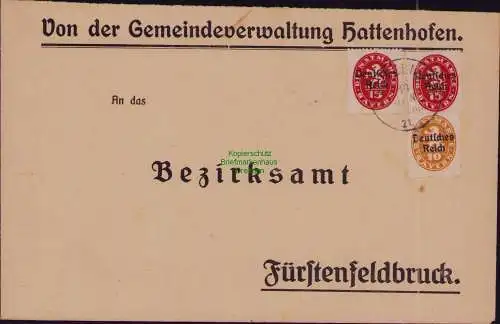 B22241 Brief Deutsches Reich Dienst 1921 Gemeindeverwaltung Hattenhofen