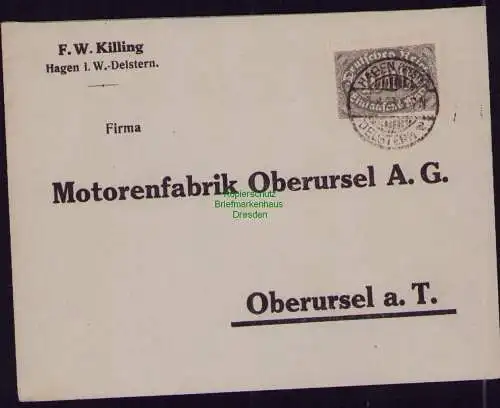 B22247 Brief Deutsches Reich 1923 Hagen i. W.-Delstern Motorenfabrik Oberursel A