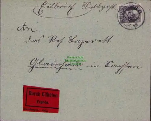 B22249 Brief Würzburg Eilboten Feldpost Würzburg nach Glauchau 1916