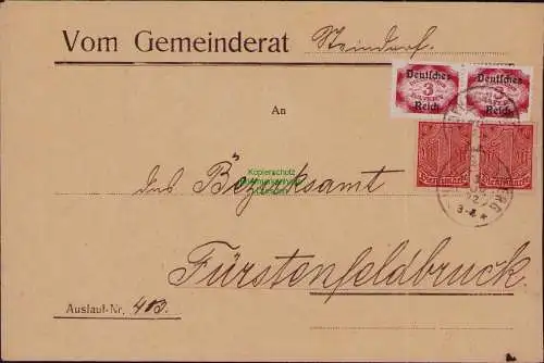 B22273 Brief Deutsches Reich Dienst 1922 Vom Gemeinderat Steindorf