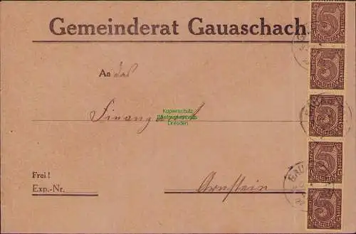 B22277 Brief Deutsches Reich Dienst 5x D 33 1922 Gemeinderat Gauaschach