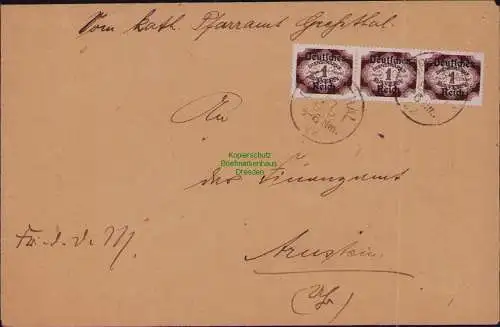 B22285 Brief Deutsches Reich Dienst 1922 3x D 46 Pfarramt Greßthal nach Arnstein