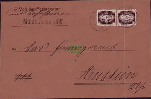 B22291 Brief Deutsches Reich Dienst 1922 2x D 46 von der Postagentur Mühlhausen