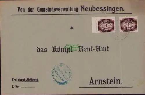 B22292 Brief Deutsches Reich Dienst 1922 2x D 46 Von der Gemeindeverwaltung Neub