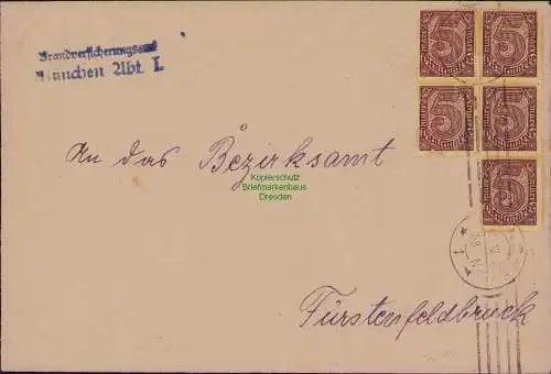 B22298 Brief Deutsches Reich Dienst 1922 5x D 33 Brandversicherungsamt München