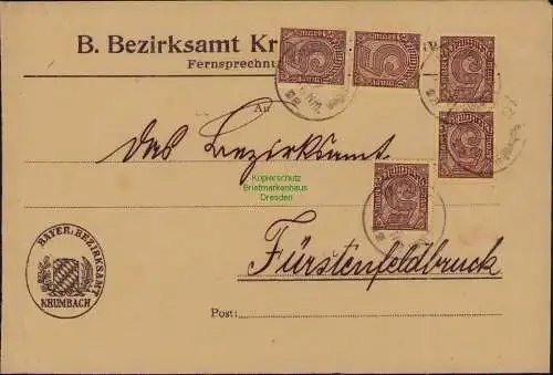 B22299 Brief Deutsches Reich Dienst 1922 5x D 33 Bayr. Bezirksamt Krumbach nach