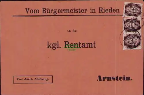 B22304 Brief Deutsches Reich Dienst 1922 3x D 46 Vom Bürgermeister in Rieden an