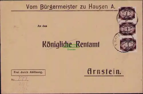 B22305 Brief Deutsches Reich Dienst 1922 3x D 46 Vom Bürgermeister zu Hausen A.