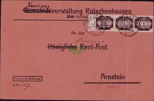 B22307 Brief Deutsches Reich Dienst 1922 3x D 46 Kirchen Verwaltung Rütschenhaus