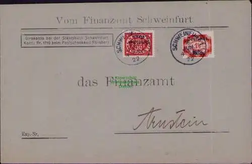 B22311 Brief Deutsches Reich Dienst 1922 D 40 48 Vom Finanzamt Schweinfurt