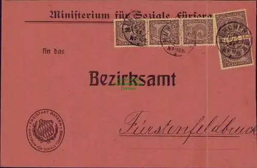 B22314 Brief Deutsches Reich Dienst 1922 5x D 33 Ministerium für Soziale Fürsorg
