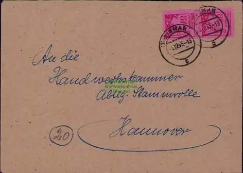 B22158 Brief SBZ Mecklenburg Vorpommern 1945 Wismar nach Hannover