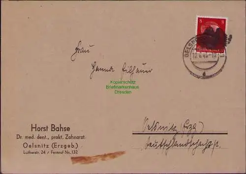 B22144 Brief Sächs. Schwärzung 8 Pfg. Hitler Oelsnitz Ortsbrief Bedarf 1945 SBZ