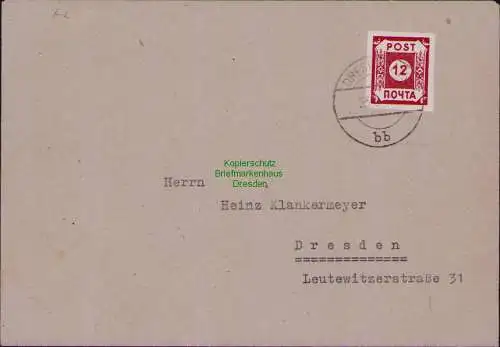 B22174 Brief SBZ 41  jetzt B I Ölfarbe Dresden A 16 bb 23.6.45 FA Kunz BPP