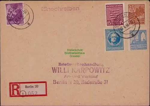 B22155 Brief  Mecklenburg Vorpommern 1946 Einschreiben Berlin 20 1946 gepr.