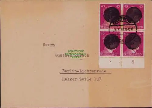 B22136 Blanko Brief Sächs. Schwärzung 4x 40 Pfg. Hitler 28.5.45 1945 Coswig Bez.