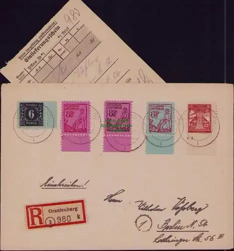 B22168 Brief SBZ Mecklenburg Vorpommern 1946 Einschreiben Oranienburg mit